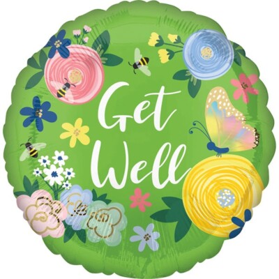 FOLIENBALLON - GET WELL- FLORAL GARDEN GARTEN DEKO PARTY 43cm NEU OVP