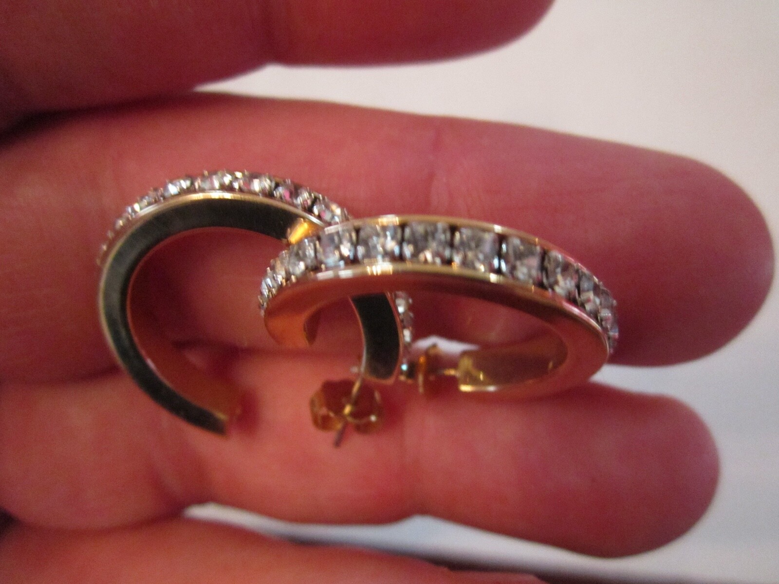 Gold-Tone CZ Encrusted Hoop Earrings - Heavy 1