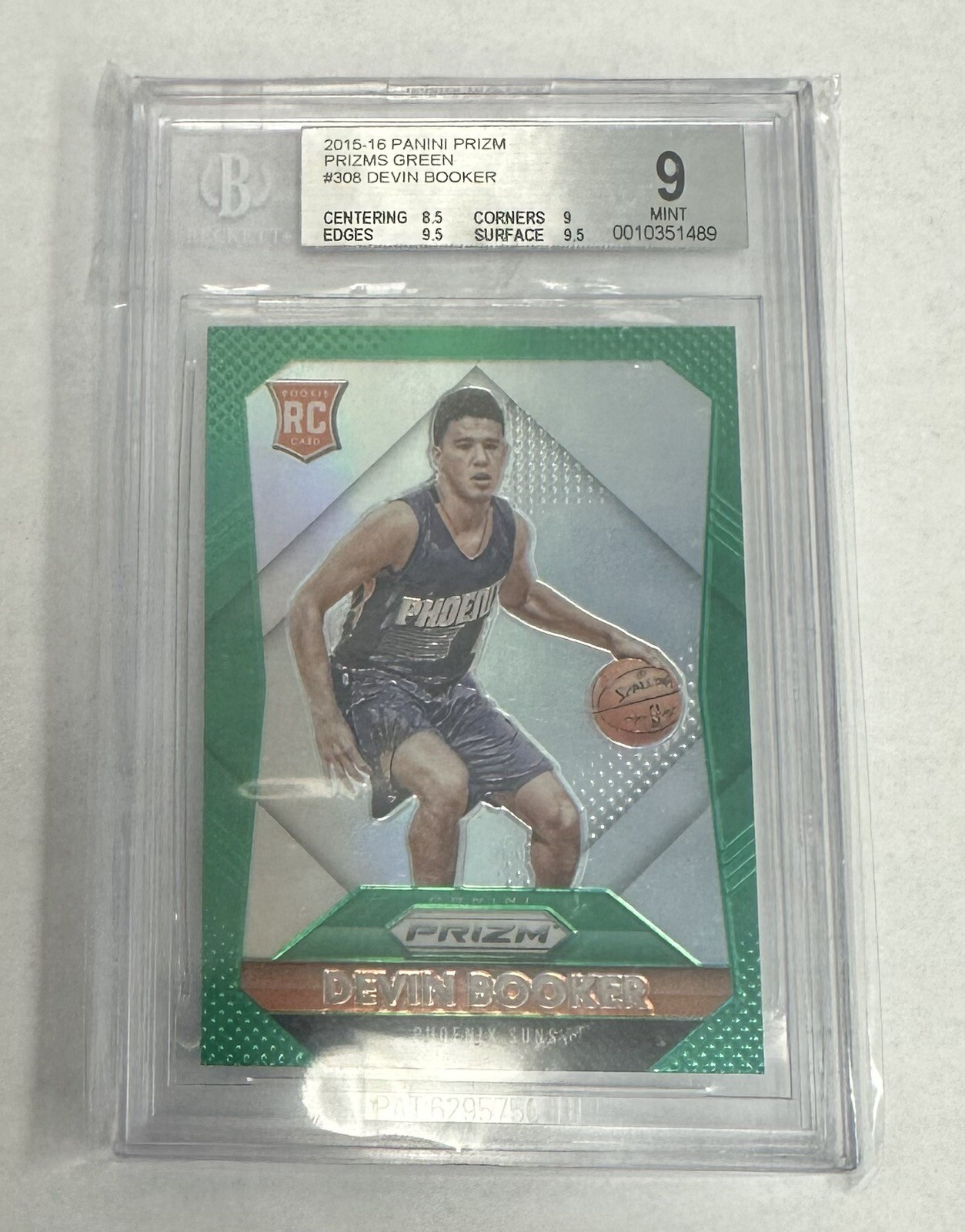 2015 PANINI PRIZM GREEN PRIZM DEVIN BOOKER ROOKIE RC #308 BGS 9 MINT SUNS
