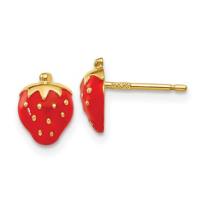 Ohrringe 14 Karat Gelbgold emailliert Erdbeere