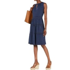 Michael Michael Kors Blue Polka Dot Sleeveless Flounce Tiered Midi Dress Size M