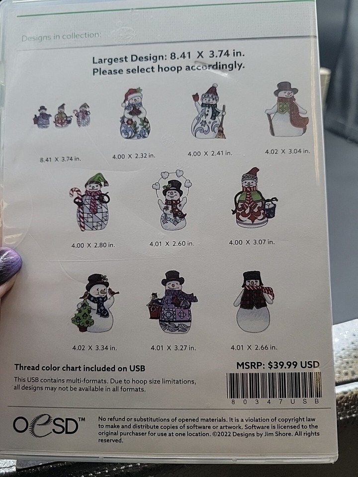 OESD Embroidery Designs Pint Sized Snowman By Jim Shore 10 Designs