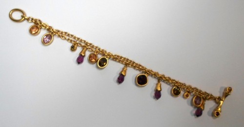 Vintage SWAROVSKI CRYSTALS TWO STRAND TOGGLE BRACELET Faux Amethyst & Topaz 7" L - Picture 5 of 11