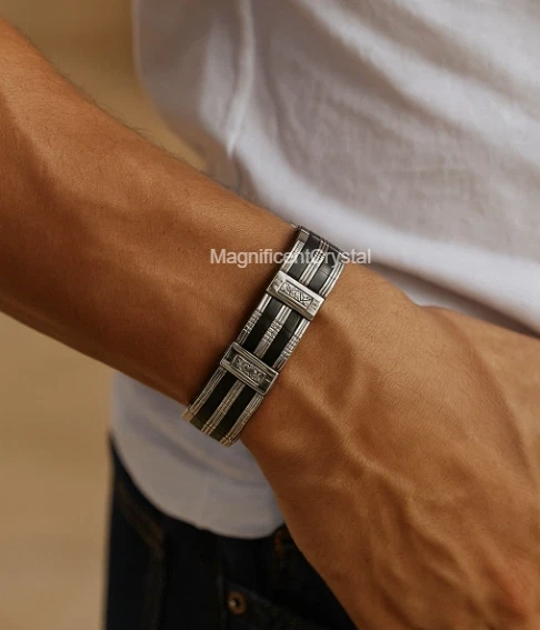 Brazalete Cruz Silicona Negro Tono Plata Eslabón Hombre Acero Inoxidable Foto 3 de 4