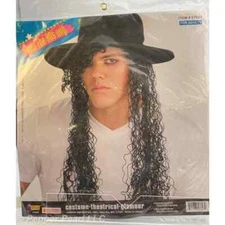 Costume Hat Wig Long Curly Hair Black From the 80s Glamour Theater Halloween