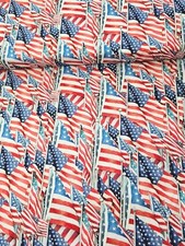 Spring Creative - Patriotic Packed American     Flags On Pole - Quilting Fabric