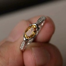 2Ct Oval LabCreated Yellow Citrine Women's Wedding Ring 14K White Gold Plated