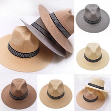 Herren Damen Panama-Stil Sonnenhut Knautschbar Breite Krempe Fedora Stroh ≌