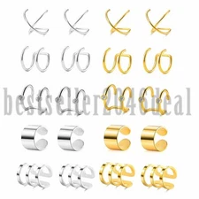 4-10 Pairs Stainless Steel Ear Cuff Non-Piercing Clip On Wrap Cartilage Earrings