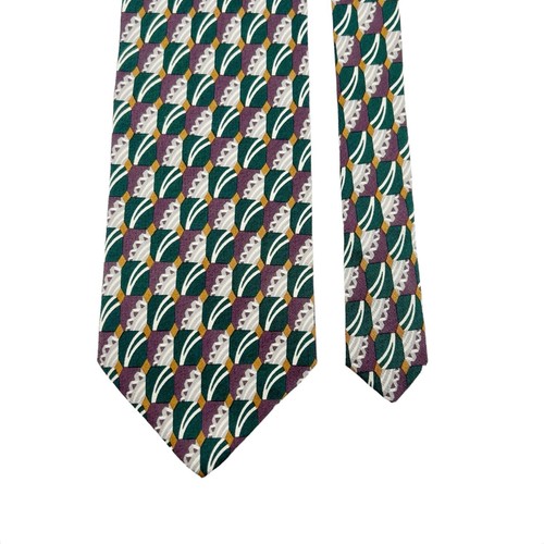 Valentino Giovanni Vintage Art Deco Silk Necktie Mens New Purple Green Mustard