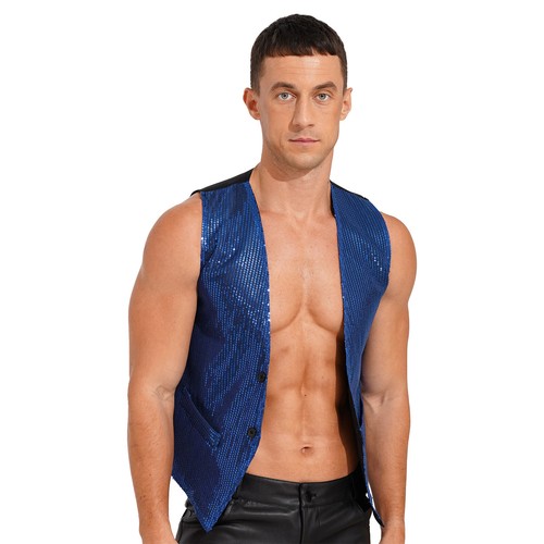 Men Sequined Waistcoat Sleeveless Vest with Hat and Necktie Carnival Disco Party - Picture 54 of 71