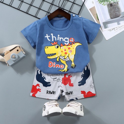 Boys Girls Kids Baby Toddlers Summer Soft Short Sleeve Tank Top and Shorts Set - Picture 13 of 15