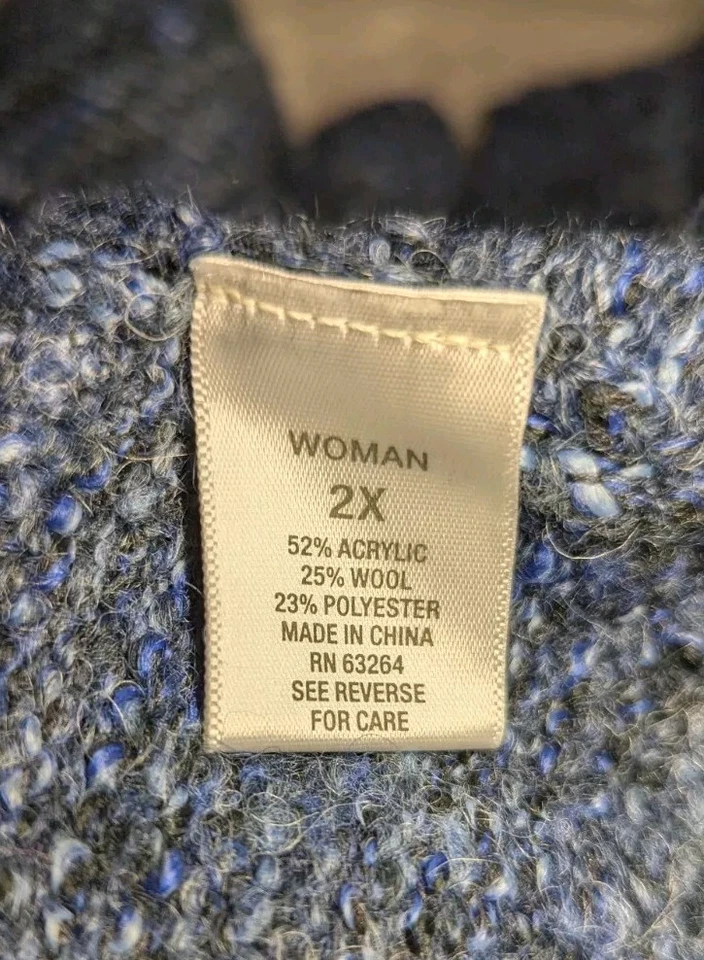 DRESS BARN Women's PLUS 2X Blue SPECKLED Sweater Cardigan WOOL BLEND Hood Button - Image 3 of 4