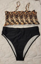 Swimsuits For Women Two piece size large new Tops Leopardo, Bikini Black.