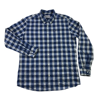 Barbour Indigo Mens Large Tailored Fit Blue Plaid Chambray