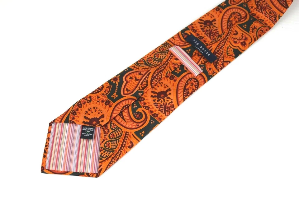 Corbata Ted Baker London Para Hombre Cuello de Seda Hecha en EE. UU. Estampado Floral de Flores Naranja Foto 4 de 4