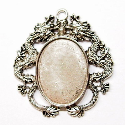 4 of 25x18mm Antique Silver Victorian Deco Dragon Cab Pendant Settings 44x39mm