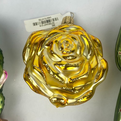 3 Blown Glass Christmas Ornaments Yellow Rose Cactus Southwest Germany w/ Tags - Picture 10 of 12