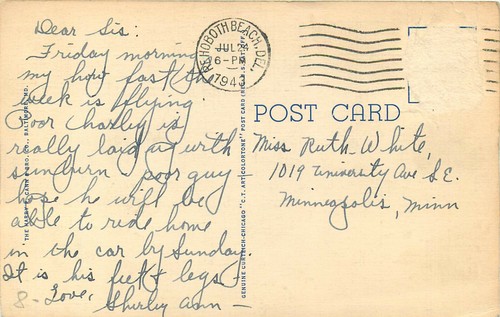 REHOBOTH BEACH, DELAWARE - INDIAN BEACH CLUB - 1943 CURTEICH LINEN POSTCARD VIEW - Picture 2 of 2
