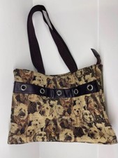 large Tote Bag canvas Leather Trim dog Graphic Pattern