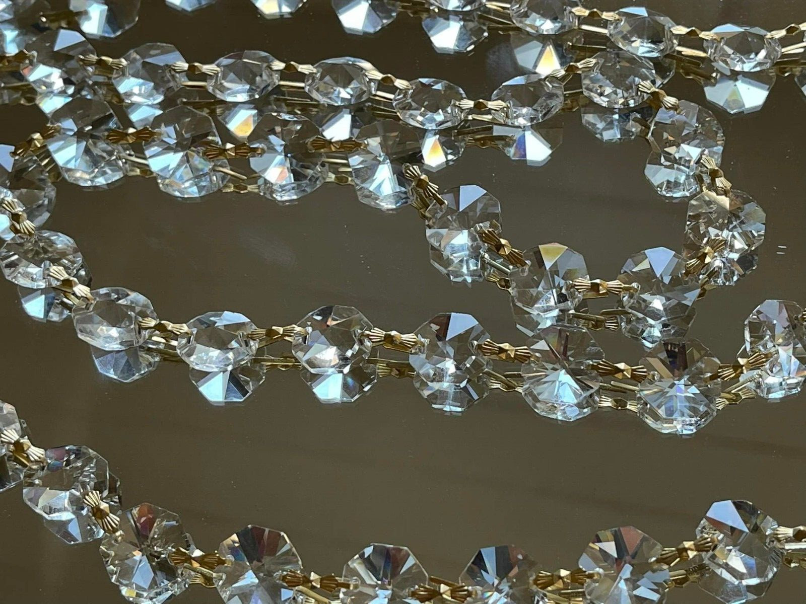6.6 FEET CHANDELIER CRYSTAL BEAD CHAIN Prism Parts AAA 30% Lead K9 14mm Gold