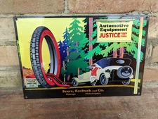 VINTAGE SEARS ROEBUCK AND CO. TIRE PORCELAIN GAS STATION PUMP SIGN 12" X 8"