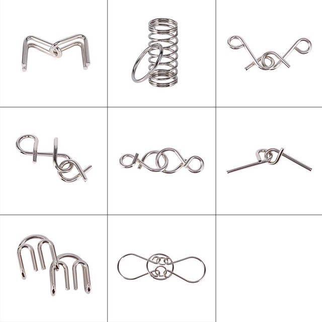 8Pcs/Set Metal Wire IQ Test Brain Teaser Mind Puzzles Game For Adult & Children 8Pcs/Set Metal Wire IQ Test Brain Teaser Mind Puzzles Game For Adult & Children