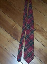 Lands End Mens Necktie Red Green Yellow Plaid 100% Cotton Made in USA NEW