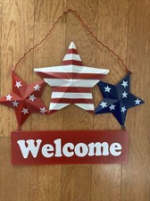 Welcome American Flag 4th Of July Hanging Door Sign