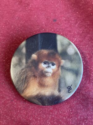 Vintage Badge a Minit Orange Monkey Pin Rare