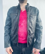 FREAKY NATION Herren Echtleder Vintage Lederjacke  Blouson XXL Used-Look Schwarz