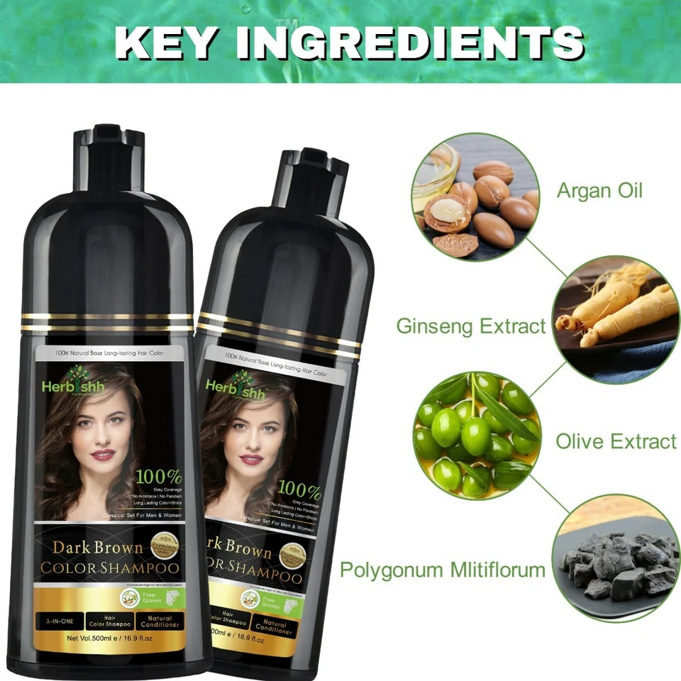 2 PIEZAS 500ML CHAMPÚ COLOR HERBISHH CON COMPLEMENTO MASCARILLA CAPILAR ARGÁN - MARRÓN OSCURO Foto 3 de 4