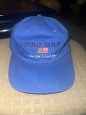 Vintage Polo Golf Cap Ralph Lauren Flag Baby Blue Strapback Adjustable USA Made