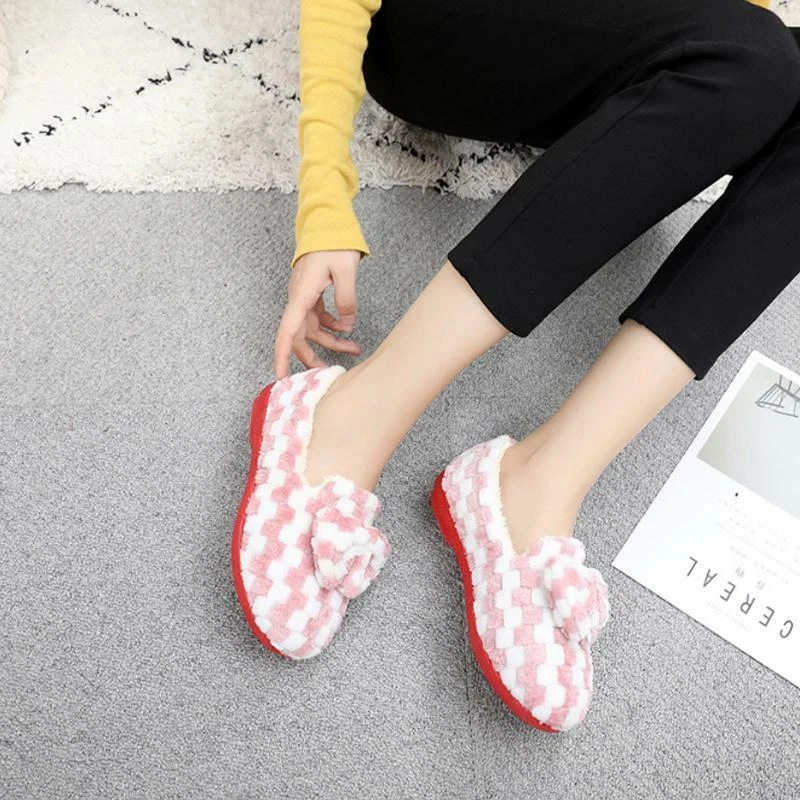 Зимние женские домашние хлопковые тапочки мягкие комнатные туфли плюшевая теплая резиновая подошва - Изображение 3 из 4