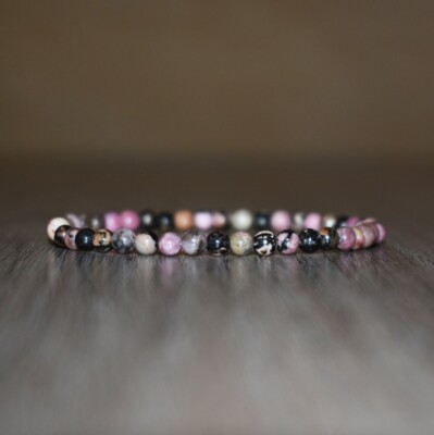 4 mm Rhodonite Bracelet Energy Relief Depression Anxiety Chakra Reiki Gemstone