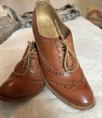 Frye Women 10B Brown Leather Oxford Lace Up Block Heel Boots VTG