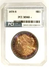 1878-S  Better Date MS 65 + Morgan Dollar Purple  Rainbow Color Toned PCI