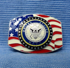 United States Navy Belt Buckle Military Eagle Flag Stars Stripes Vtg 90s .PCB931