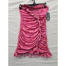Wild Fable Womens Floral Strapless Ruched Mini Dress Pink Polyester Size Medium