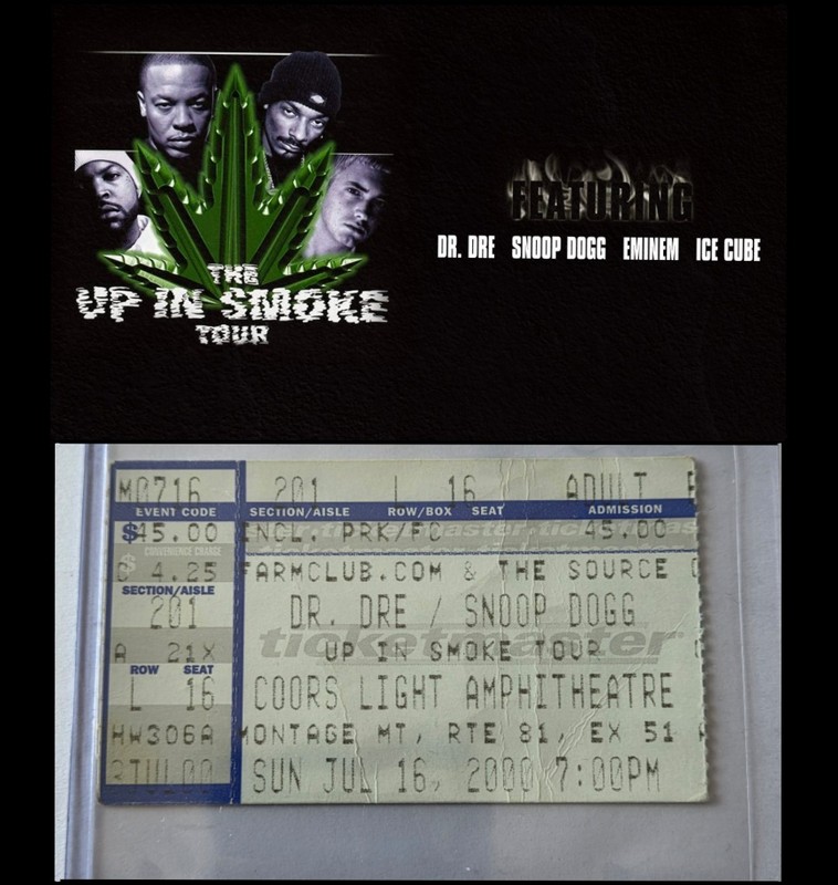 2000 Dr Dre & Snoop Dogg Up In Smoke Tour Ticket Stub Eminem Ice Cube Rap