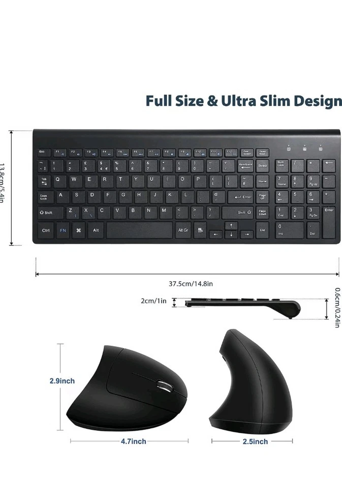 2.4GHz Wireless Vertical Ergonomic Mouse and Keyboard Combo Ultra-Thin Portable - Image 3 of 4