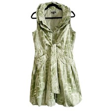 SAMUEL DONG Green Abstract Bubble Dress Wired Collar Old Money Whimsical - Sz L