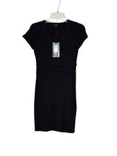 NWT Guess Elise Black Ribbed Knit Mini Sweater Bodycon Dress Cap Sleeve Medium