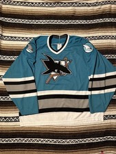 Vintage 1990s CCM San Jose Sharks Maska Jersey Hockey NHL Teal White Black XL