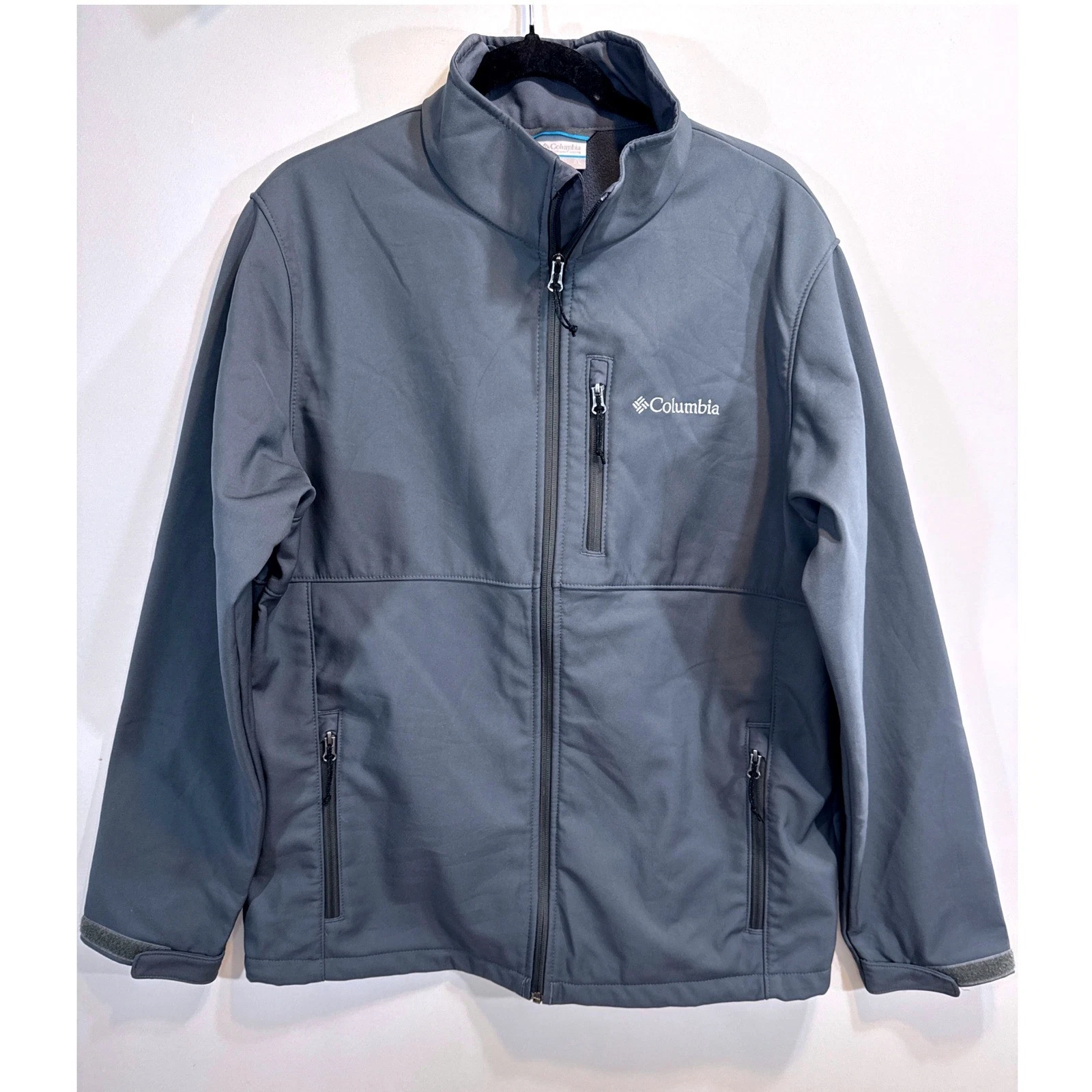 Columbia Blue Gray Full Zip Softshell Jacket Men's Large Outdoor Sweater Weather