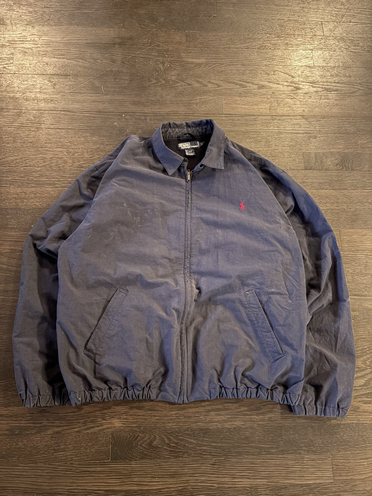 Polo Ralph Lauren Navy Blue Cotton Zip-Up Golf Jacket Size Large Vintage