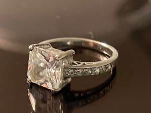 Vintage Sterling Silver 925 large CZ statement Ring 5.25 princess cut estate