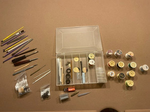 Fly Tying/Rod Building Lot Threads Brushes Parts Blades Knife Bodkins MORE