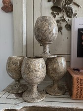 Set of 4 Vintage fossil dragon stone marbled wine goblets Chalice Medieval
