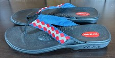 Okabashi Indigo Ocean Flip-Flops Red/White/Blue Zig Zag Pattern Sz L Made in USA